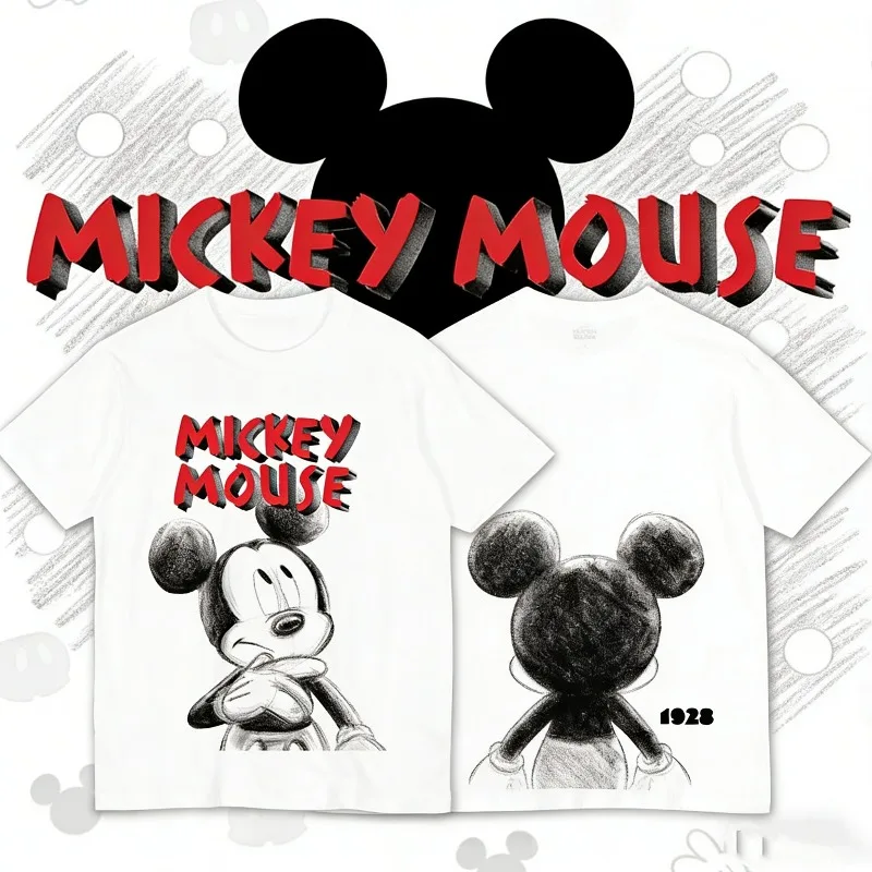 

2025-26 летняя винтажная футболка с Микки Маусом для мальчиков и девочек из 100% хлопка с принтом, семейная одежда для родителей и детей, повседневная комфортная одежда