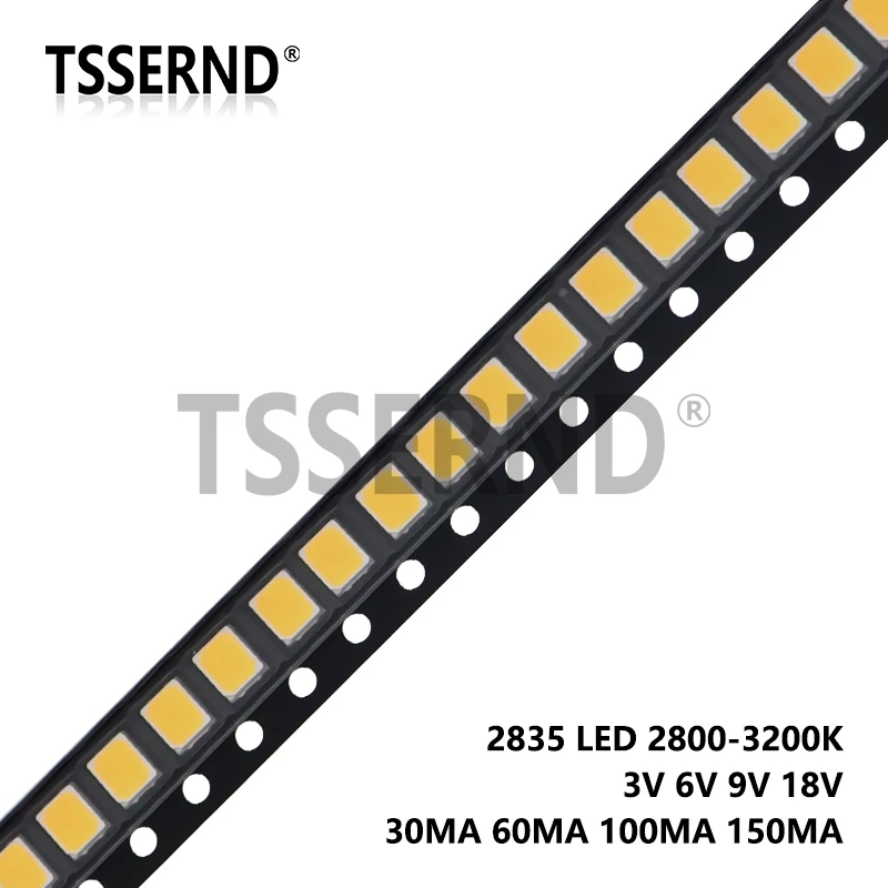 100pcs 2835 1W 0.5W 0.2W LED SMD 2800-3200K Warm White 3V 6V 9V 18V 150MA 100MA 60MA High Brightness