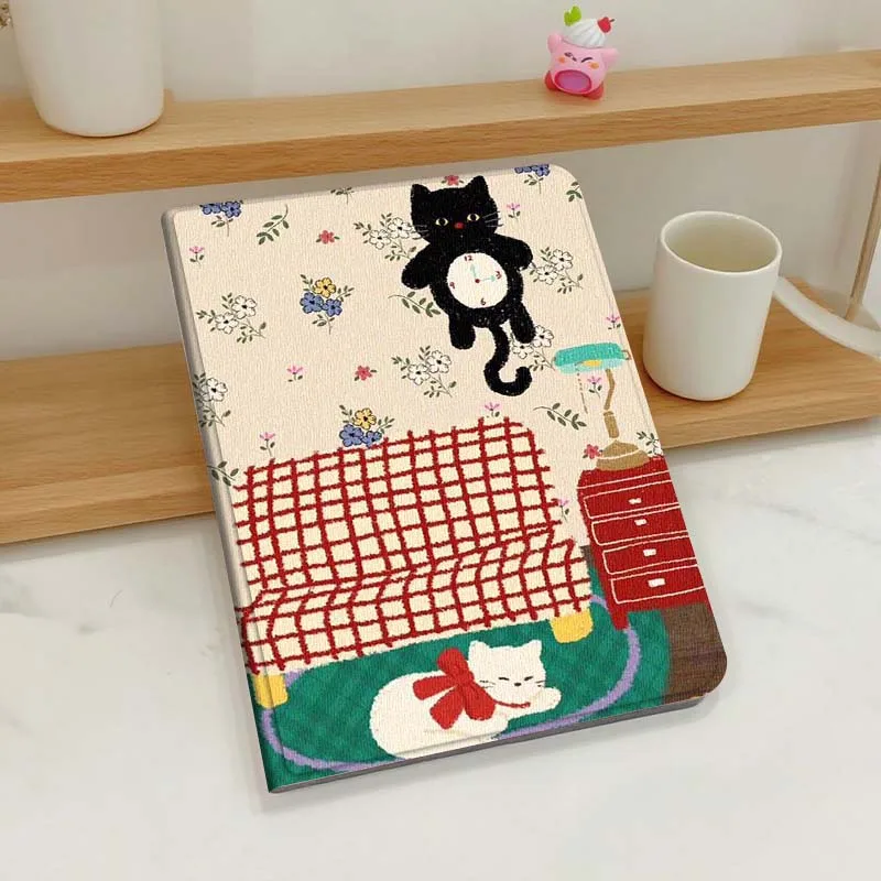 레트로 고양이 귀여운 일러스트 케이스 Vivo IQOO Pad2 Pad3 Pad5 Air SE Pro 12.1 12.3 13 11.5 11인치 태블릿용