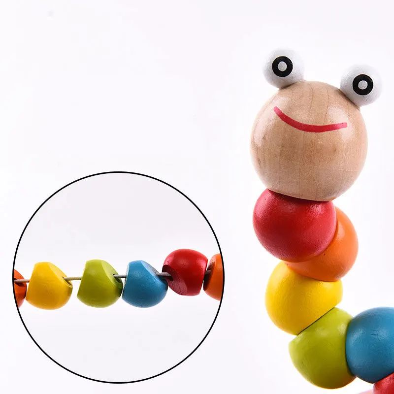 Children's Puzzle Toy Simulation Wooden Twisting Caterpillar Clock Tapping Piano Winding Beads Rainbow Tower Gift