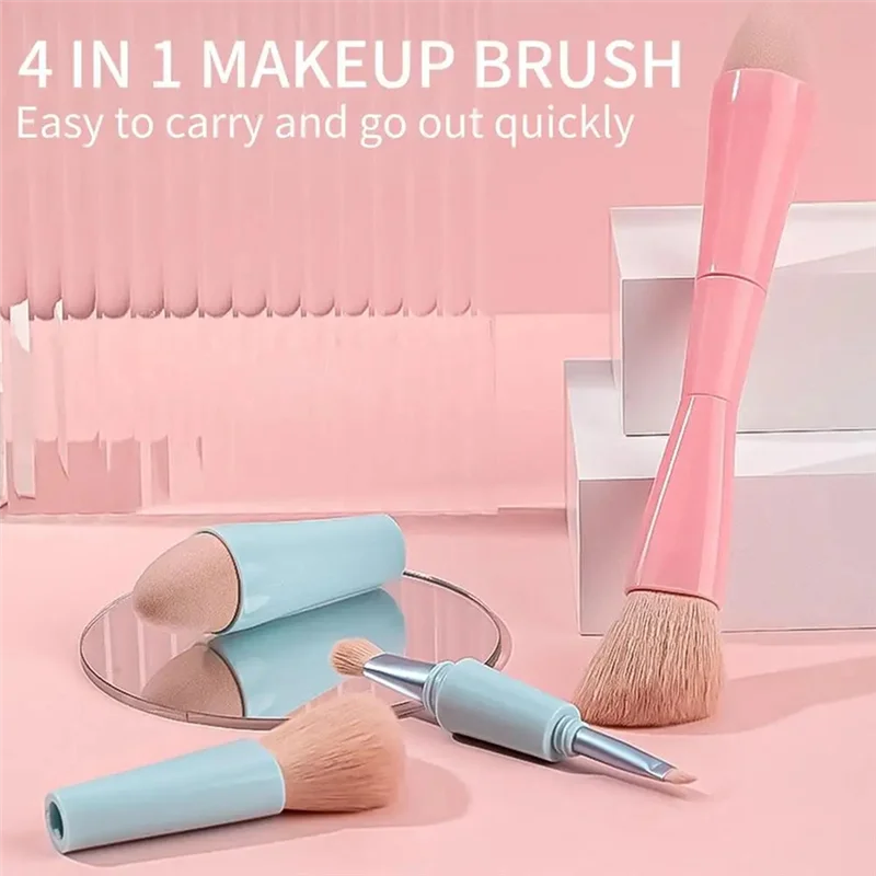 

Double Ended Makeup Brush 4-In-1 Retractable Travel Cosmetic Brush Multifunctional Concealer Sponge Brush For Eyeshadow-B27C