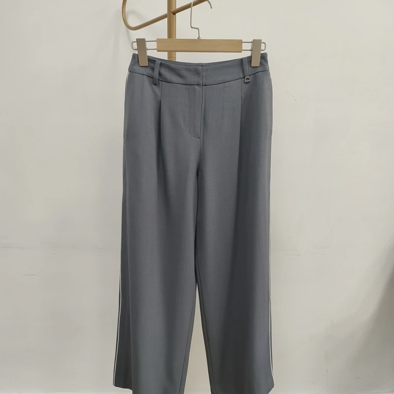 

Повседневный костюм с прямыми штанинами, цвет блузки, белые полоски с обеих сторон, драпированные свободные женские модные брюки, осень 2024 г.