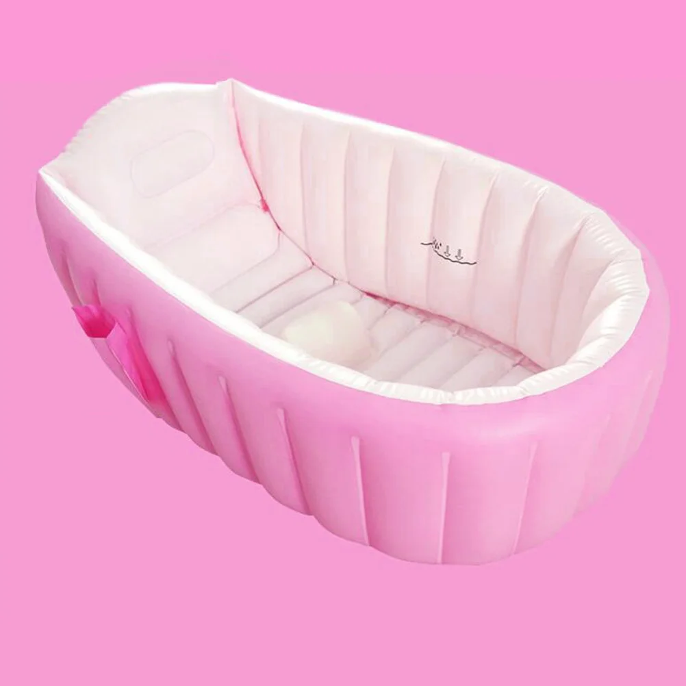 Thicken Inflatable Baby Bathtub Portable Swimming Pool Kid Infant Toddler Foldable Shower Basin Shower Pool (Pink)