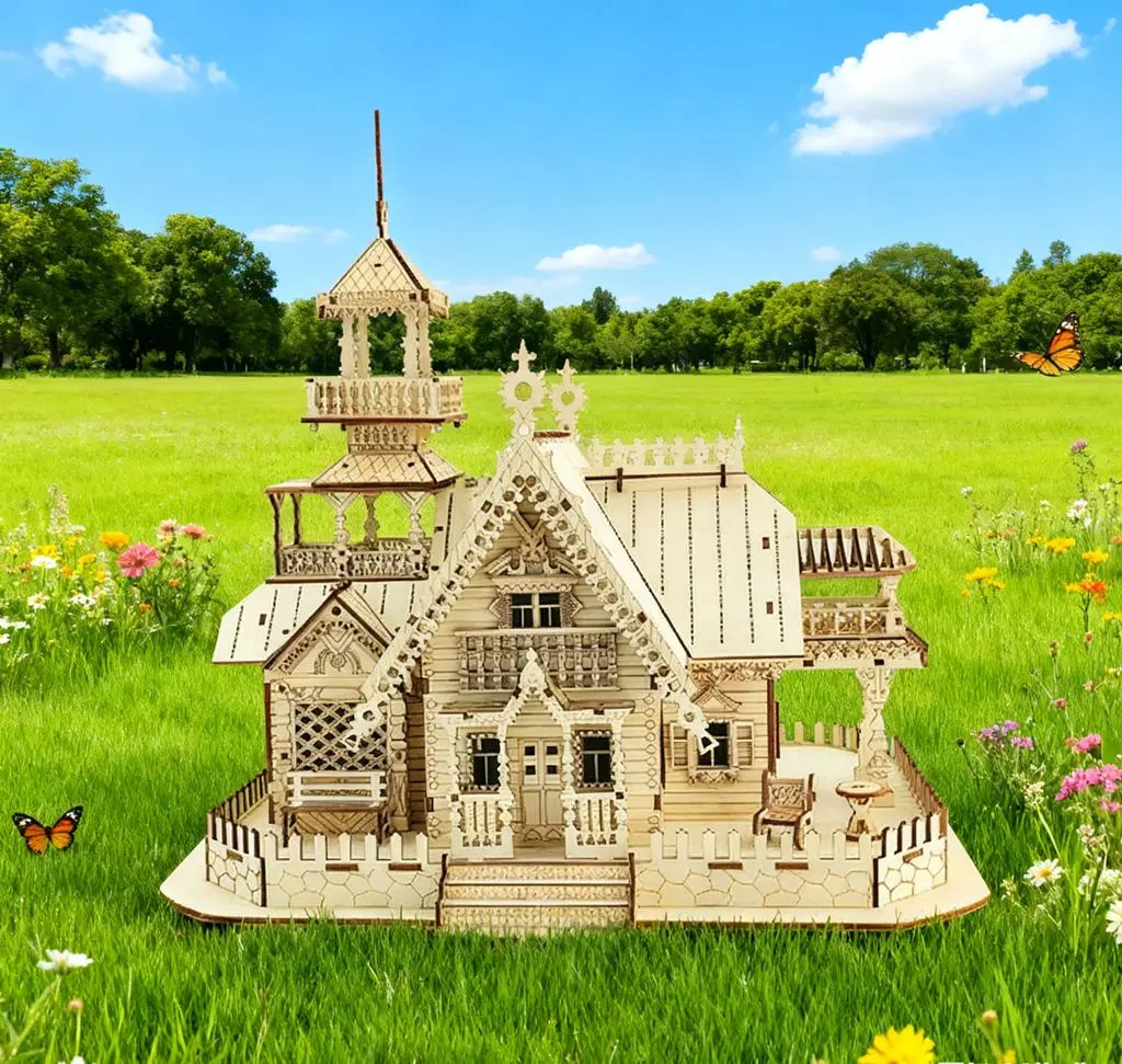 

JG 3D деревянный пазл: сборка модели виллы своими руками, деревянный ремесленный мини-декор сцены с мини-мебелью