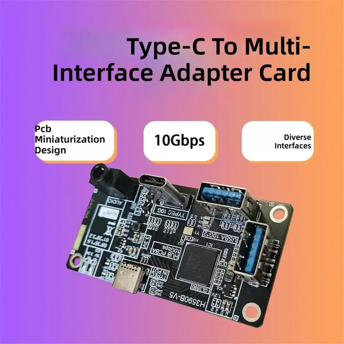 USB 3.2 Gen2 10Gbps Docking Station Type C to Dual USB-A 10Gx2 Audio Jack Full-Function Adapter for PC Expansion