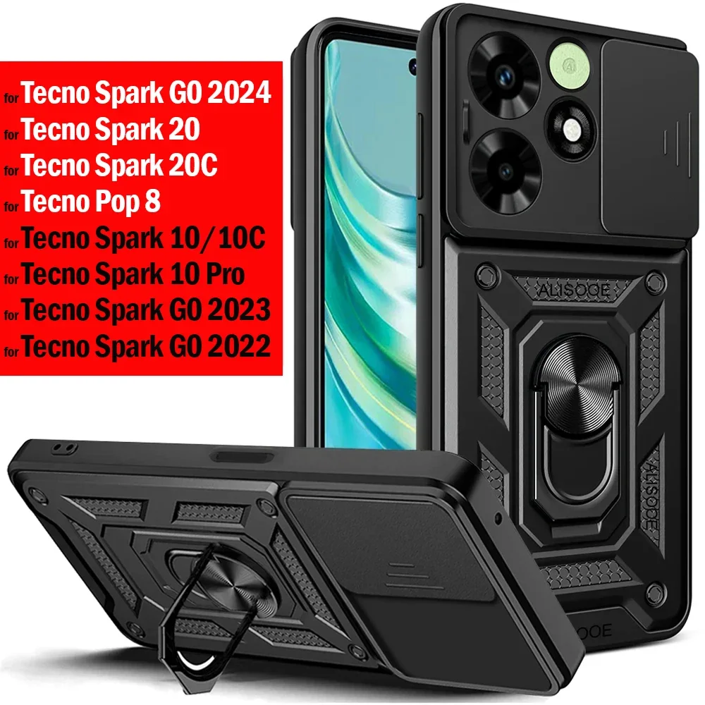 Capa for Tecno Spark GO 2024 20 20C Case Slide Camera Protect Stand Cover for Tecno Pop 8 7 Spark 9 10C 10 Pro 2023 2022 Funda