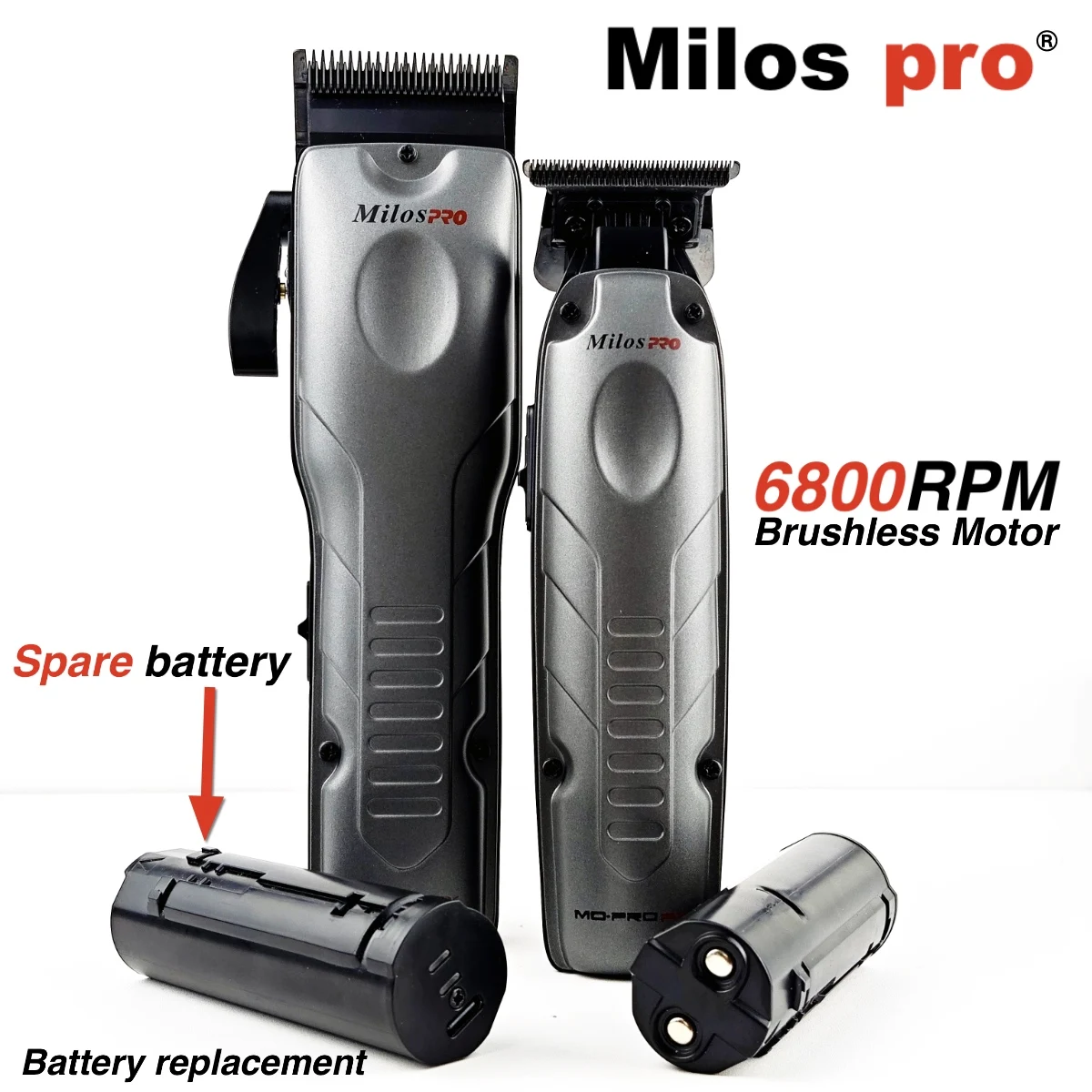 Milos pro Professional Brushless Motor 6800RPM DLC Blades Hair Clipper with 2 Replaceable Battery Hair Salon Oil Head Trimmer