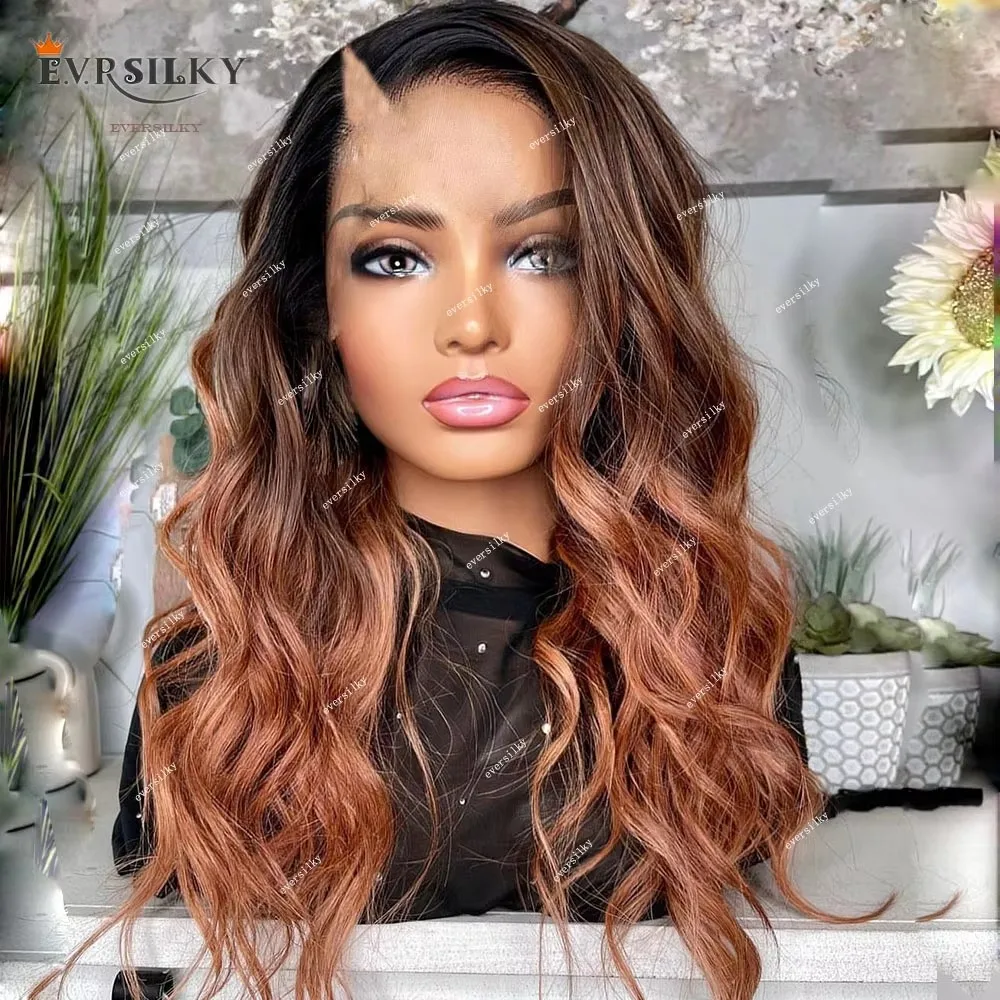 

Ombre Reddish Chestnut Brown Body Wave Glueless V Part Wig 100% Human Hair Highlights Chocolate Balayag Brown U Shape 250Density