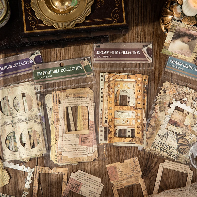 4 estilos, 10 Uds., pegatina de marco de fotos de avatar con borde retro, materiales hechos a mano DIY, álbum diario de recortes, pegatina decorativa para funda de teléfono