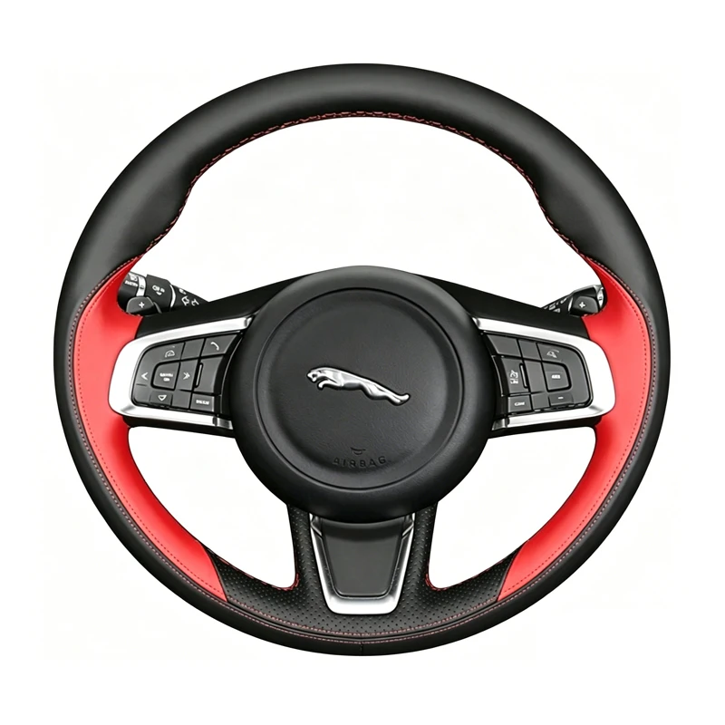 

Car Steering Wheel Cover for Jaguar XFL XE XJL F-PACE XKR Hand Stitched Leather Anti-slip Car Interior Full Wrap Protector Cover