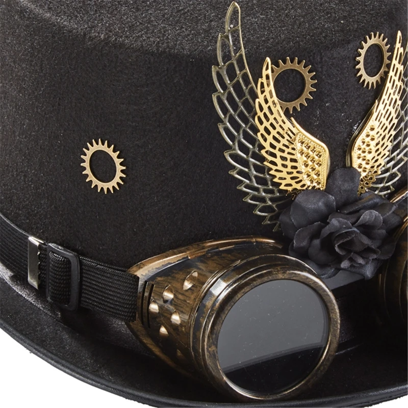 Vintage Gear Wings Goggles Top Hat Victorian Jazz Hat Steampunk Hat Performance Hat for Carnival Outdoor Activities