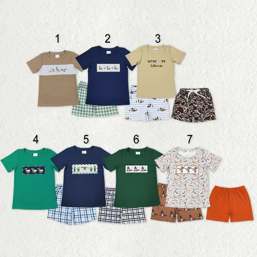 

z1212-04 BSSO0711 Wholesale Boutique kids clothes boy Matching embroidery blue short sleeve shorts Set Summer Children clothing