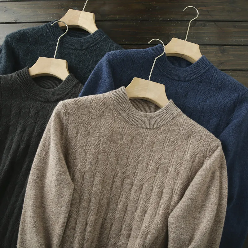 

Heavy 420G! 100/all wool! Italian crew neck thickened jacquard knitted sweater winter