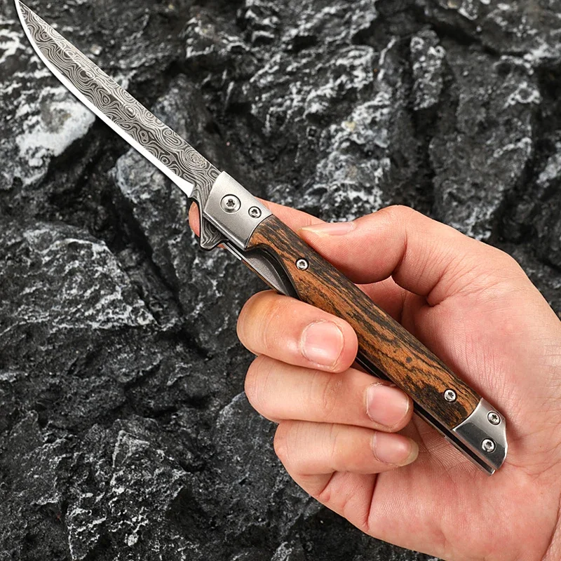 2024 new Damascus Pattern Folding Knife Multi-Purpose Outdoor Camping Quick Open Pocket Knife Stainless Steel Folding Knife