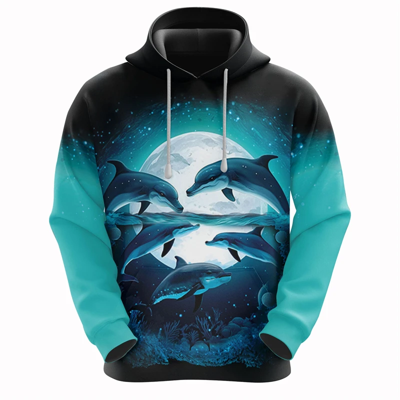 Harajuku Fashion Dolphin Graphic Sweatshirts Casual Hawaiian Hoody Sea Animal Hoodies For Men Clothes Mermaid Pullovers Cp Tops