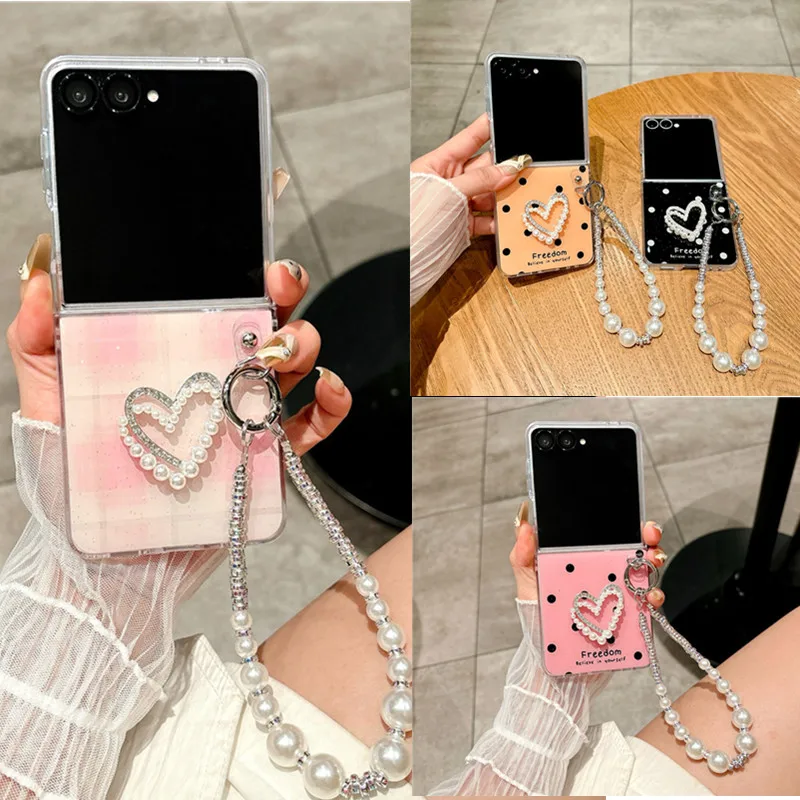 

Fashion Cute Diy Heart Short Chain Case For Samsung Galaxy Z Flip6 Case For Galaxy Z Flip6 Cover Z Flip5 Cover Z Flip4 Flip3 Cap