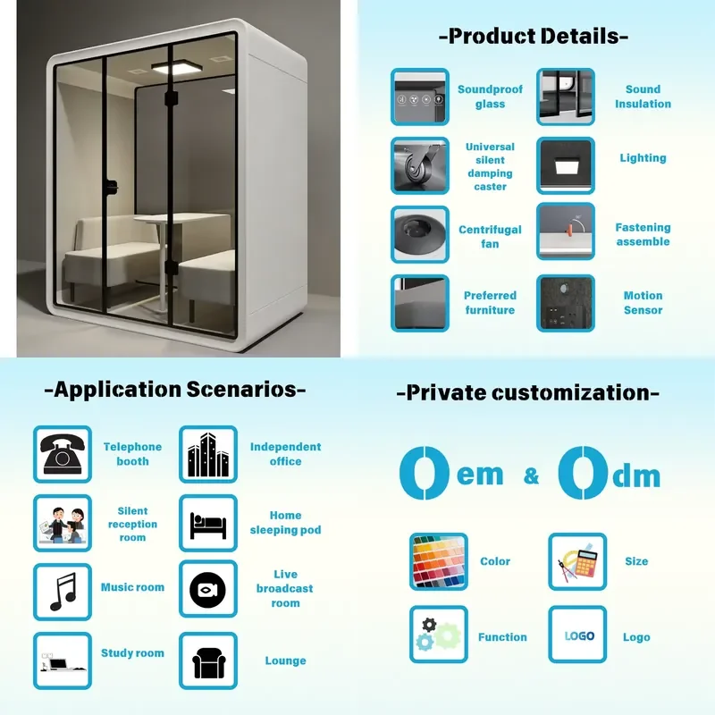 Customizable Multi Function Aluminum Frame Modern Silent Sound Insulation Mobile Recording Conference Cabin for Office