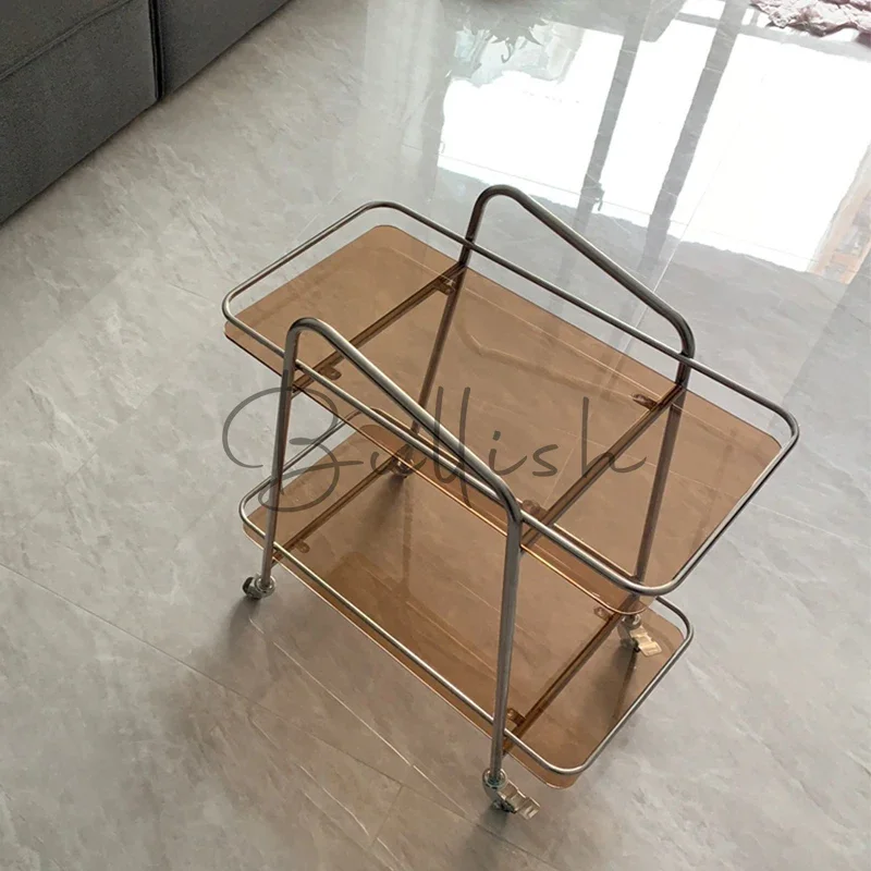 Simple Home Mobile Trolley Living Room Wine Hotel Stainless Steel Dining Cart Bedroom Shelf Glass Cart