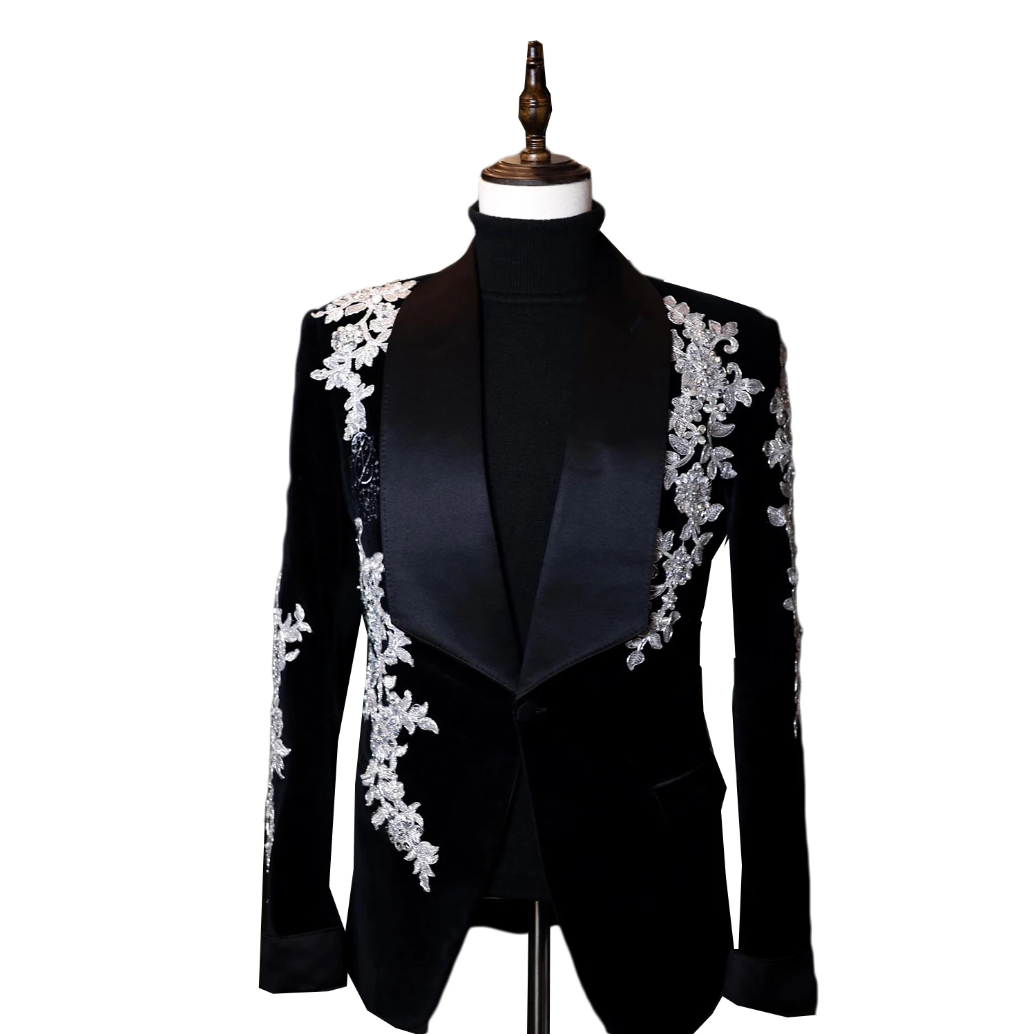 Ternos de casamento de luxo masculinos, Blazer Apliques, xale lapela noivo desgaste snoking, baile à noite festa, apenas um casaco traje