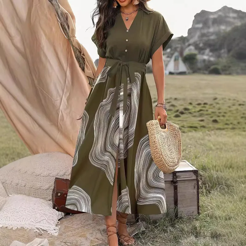 

Elegant Floral Print Maxi Dress For Women Summer Long Dress Feminine Flowy Beach Dress Boho Chic Style Lightweight Comfortable