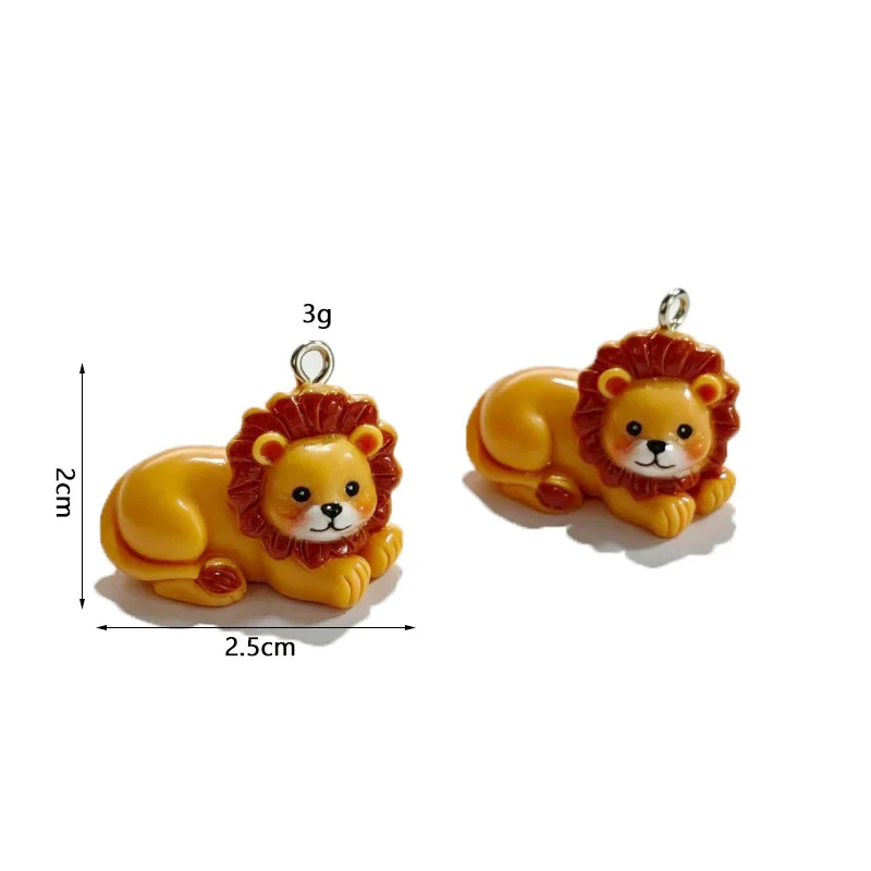 6Pcs Resin Simulation Cute Lion Pendants Cartoon Dull Animal Charms DIY Jewelry Making Accessories for Necklaces Keychain Crafts - view 3