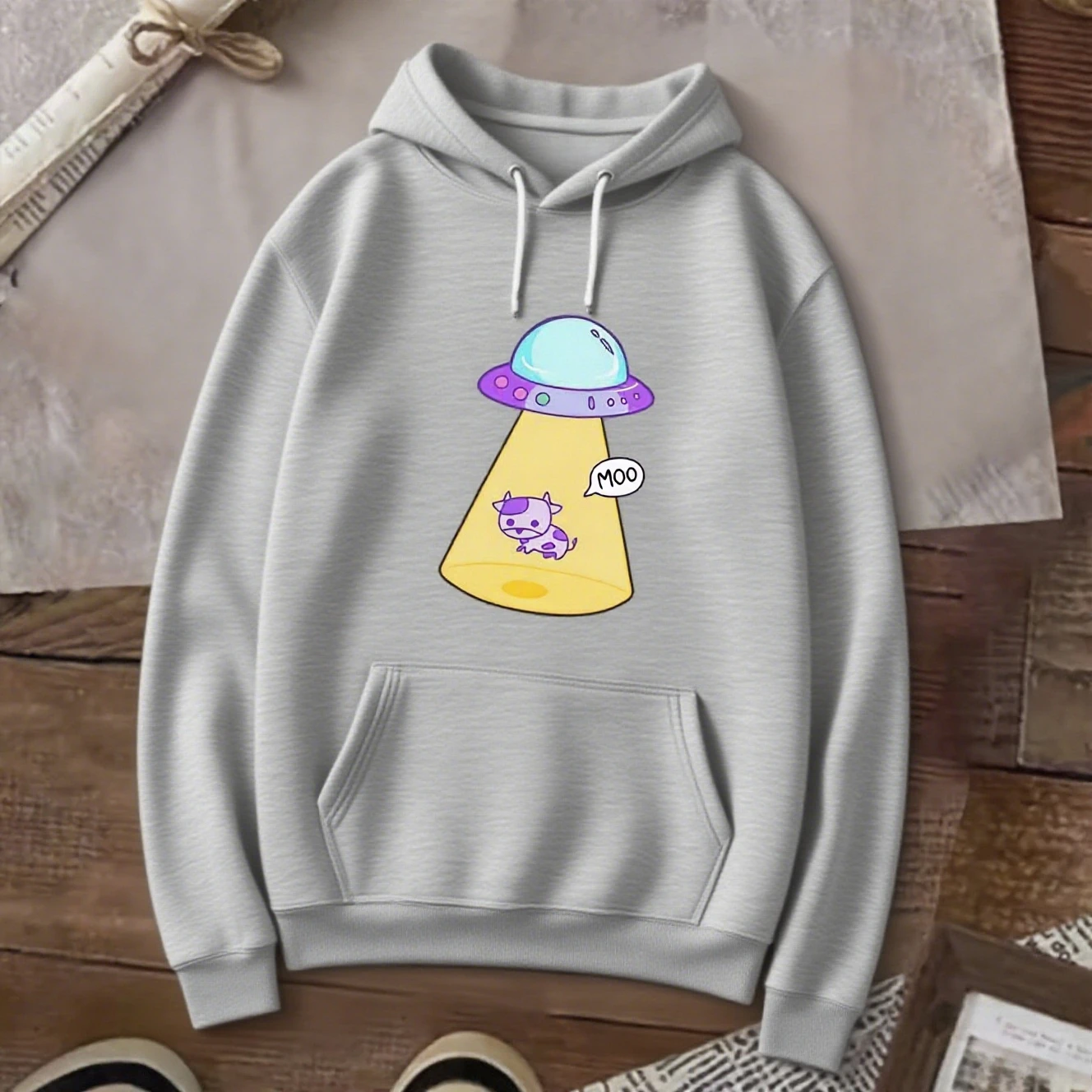 

Cartoon Flying Saucer Graphic Printing Autumn and Winter Pure Cotton Men's and Women's Hoodies Casual Outdoor Street Sports