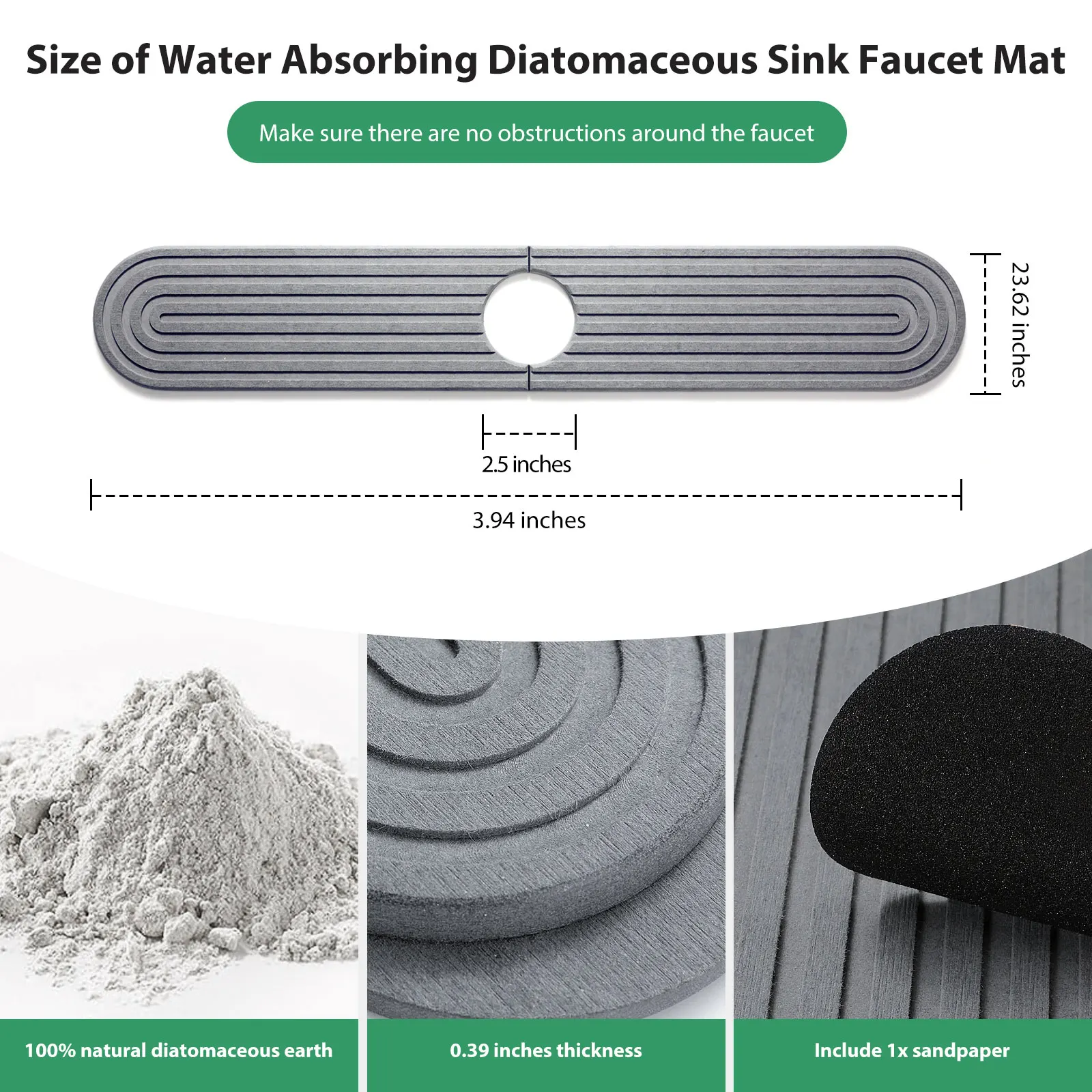 Shinowa Faucet Mat for Kitchen Sink Diatomite Kitchen Sink Splash Guard Quick Drying Water Stone for Kitchen Sink Bathroom