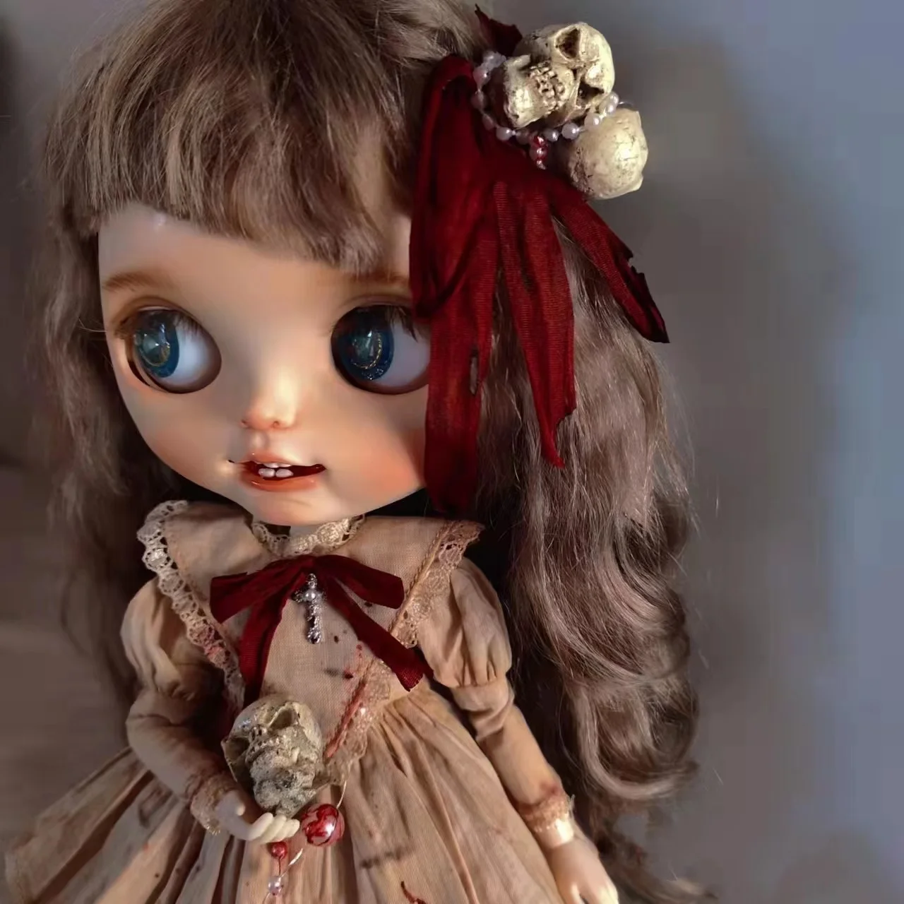 Dula Doll Clothes Dress Halloween Bloodstained dark Burn Skull skirt Blythe Qbaby ob24 ob22  Bjd Doll