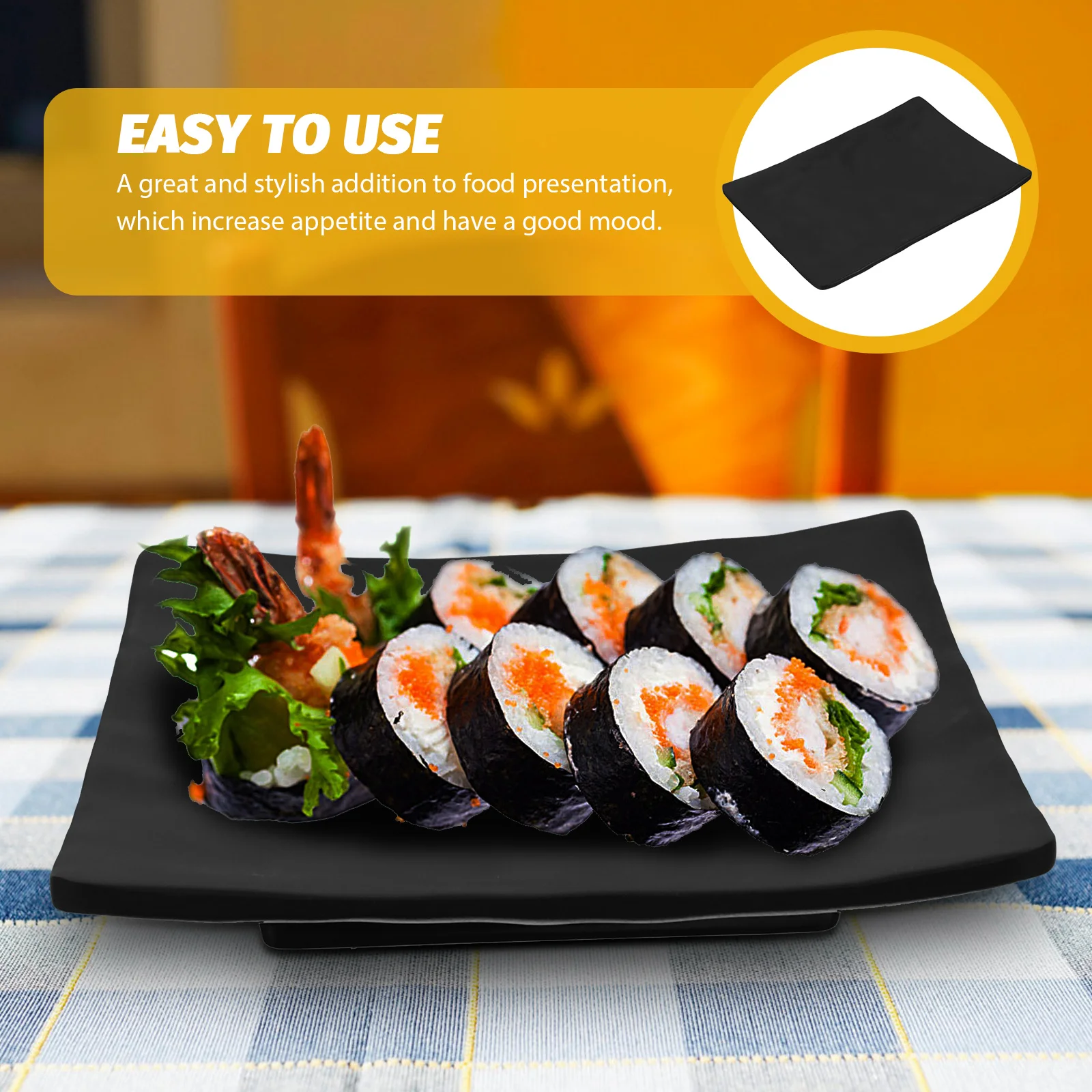 

Food Grade Bio cellulose Melamine Plate Black Japanese Sushi Practical Dish Wear Resistance Long Use Salmon Family