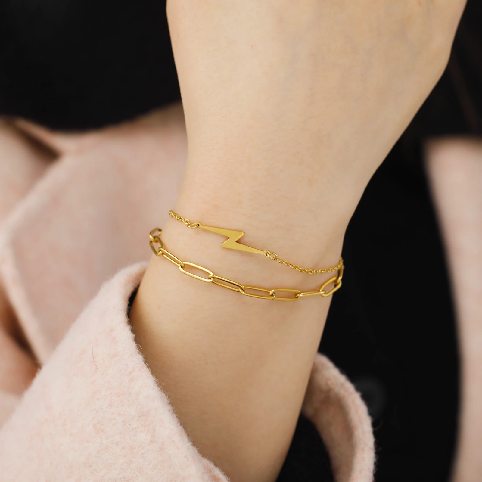 Cazador Goldfarbene Blitz-Charm-Armbänder für Damen, Edelstahl, Wachsseil-Armband, Schmuck, Geburtstagsgeschenke, 2026, trendig – Detail 10