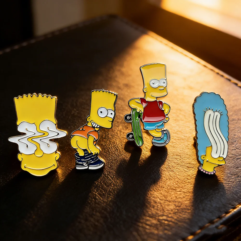4-teiliges Simpsons Emaille-Pin-Set Lustige Cartoon-Abzeichen Anstecknadeln Schmuck für Kleidung Rucksack Accessoires