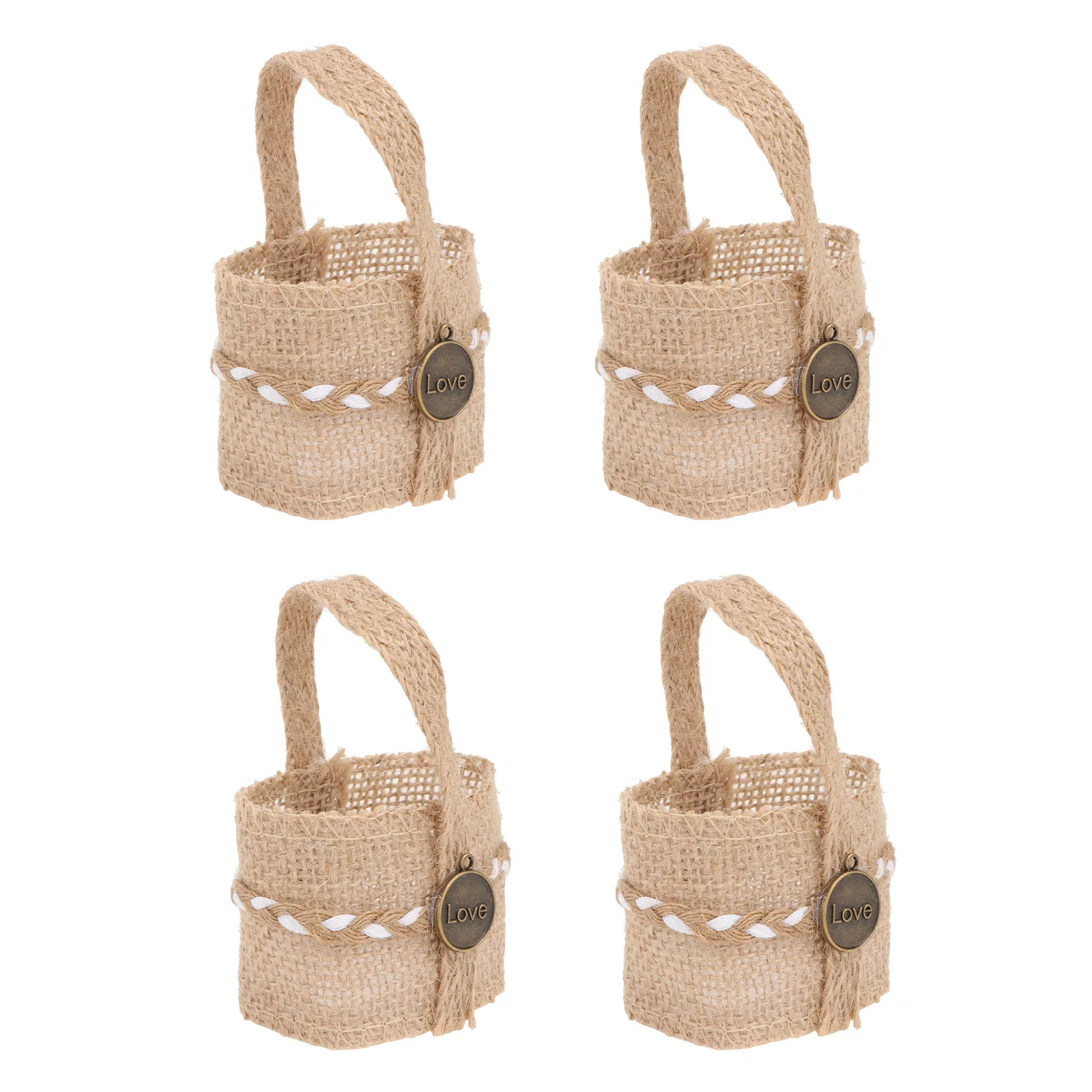 

4pcs Linen Storage Baskets Wedding Flowers Basket Lightweight Portable Candy Bags Flower Petals Special Events Home