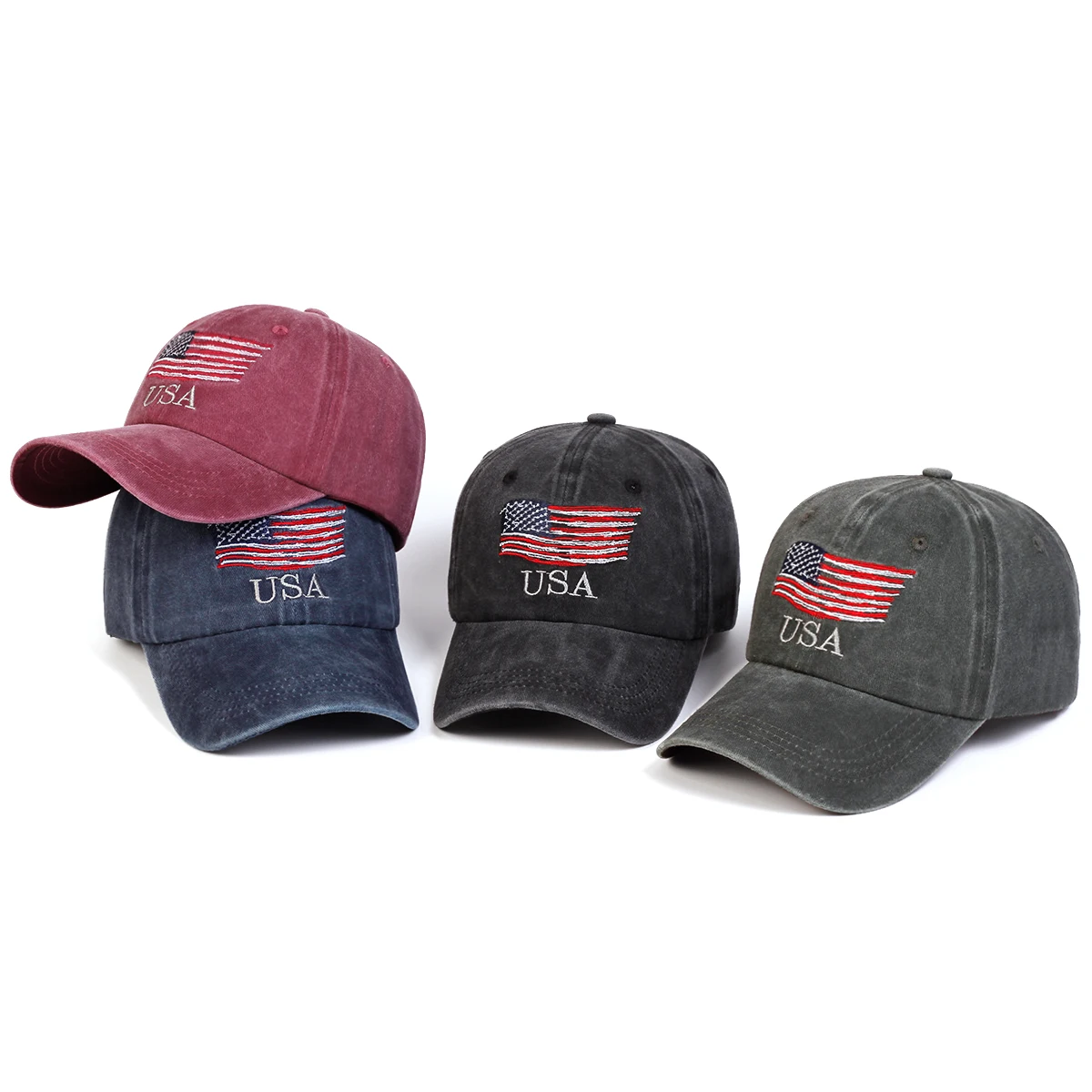 Unisex USA US Flag Embroidery Wash Baseball Caps Spring and Autumn Outdoor Adjustable Casual Hats Sunscreen Hat