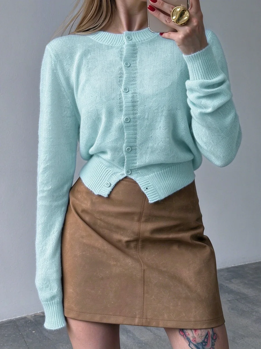 Bornladies Spring Women's Cardigan Fashionable Lazy Sweater Thin Cut Hollow Round Neck Slim Fit Temperament Women's Knitted Top