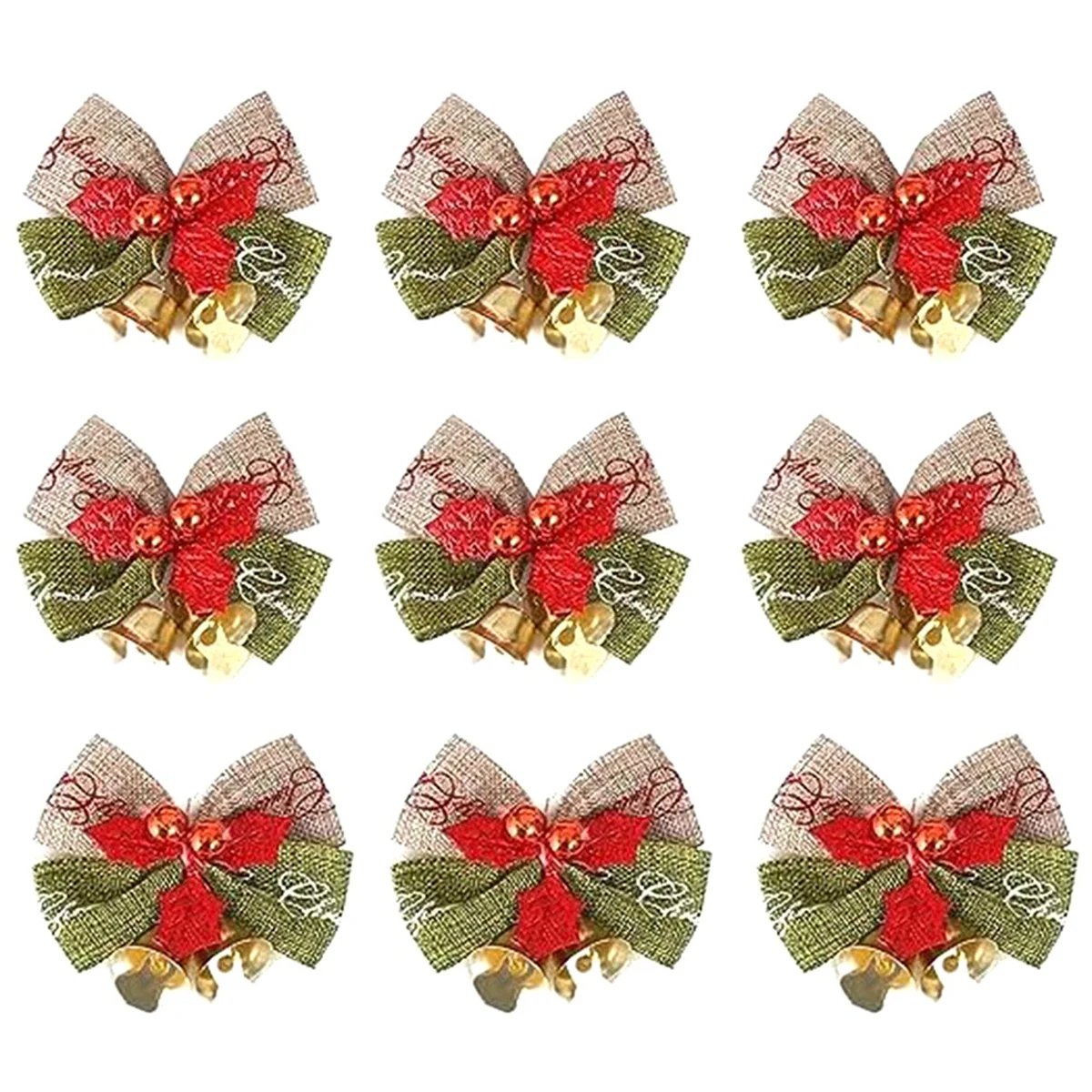 Mini Christmas Bow Decorations Green & Red Burlap Wreaths Bows Small Christmas Tree Bows for Wedding Party