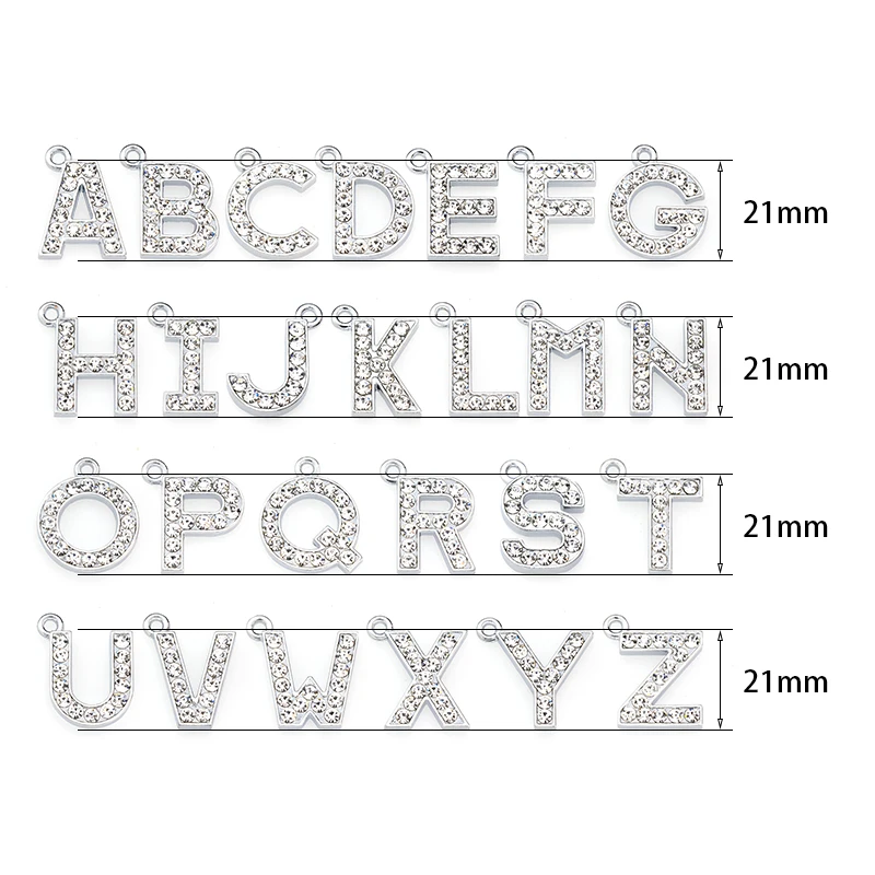 21mm  Pendants Charms Clear Full Rhinestone English Letters Alphabet  A-Z Mixed Color Beads DIY Jewelry Making