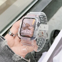 Clear Band+Case For Apple Watch Series 8 7 6 SE 5 4 49mm 41mm 45mm 44mm 42mm Transparent For IWatch 3 2 38mm 40mm Plastic Strap