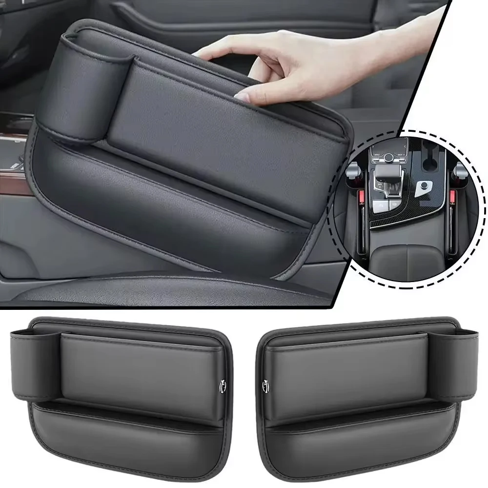 Portavasos de agua para espacio de asiento de coche, caja de almacenamiento lateral Universal de cuero para hendidura, organizador de relleno de espacio para asiento delantero de coche