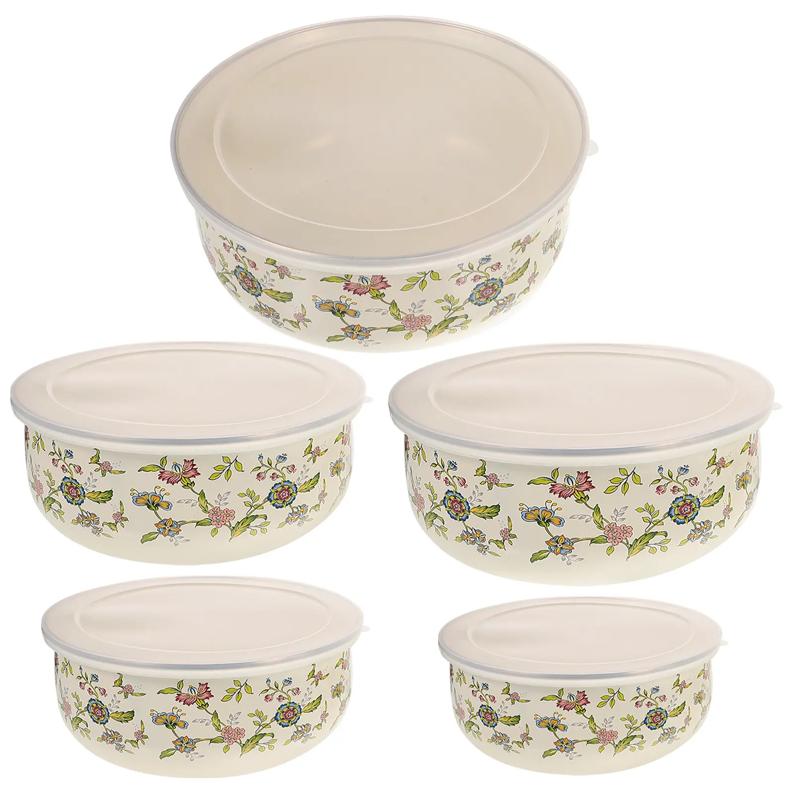 

5 Pcs Ceramic Bowl with Lid Enamel Floral Basin Bowls Fruit Storage Lids Dishes Popcorn