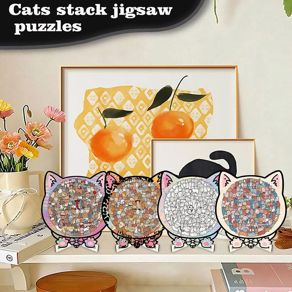 

Cat-Themed Shape Wooden Jigsaw Puzzle For Adults Unique Whimsical Animal Puzzle Decor I4D2