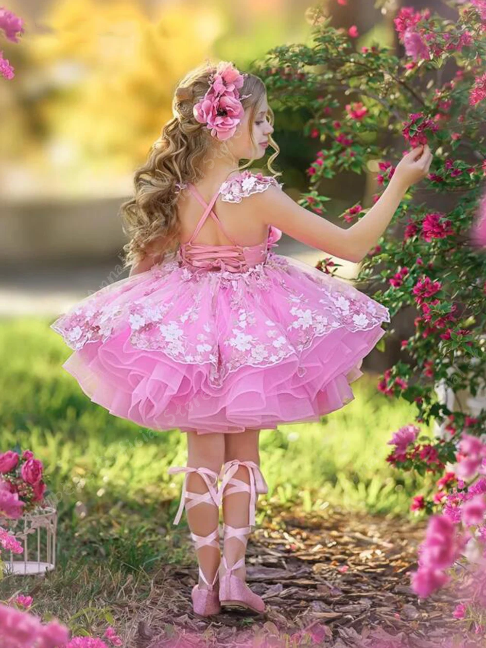 Flower Girl Dresses for Weddings Elegant Princess Kids Lace Applique Puffy Evening Party First Communion Little Bride Ball Gown