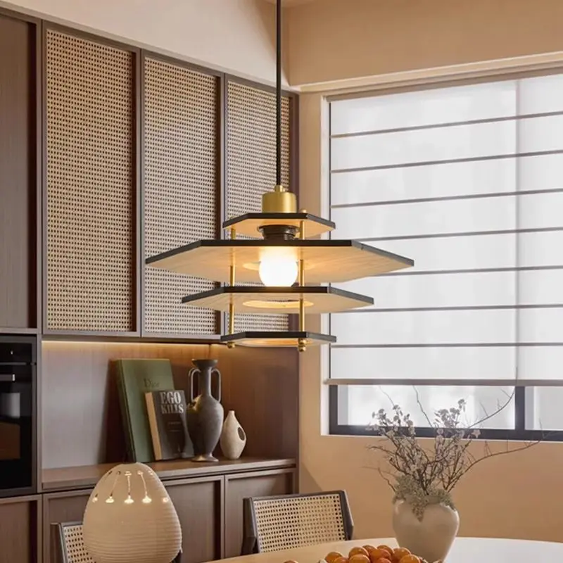 

Luxury Minimalist Solid Wood Bar Counter Ceiling Pendant Light Restaurant Hanging Lamps for Dining Room Indoor Lighting Fixtures