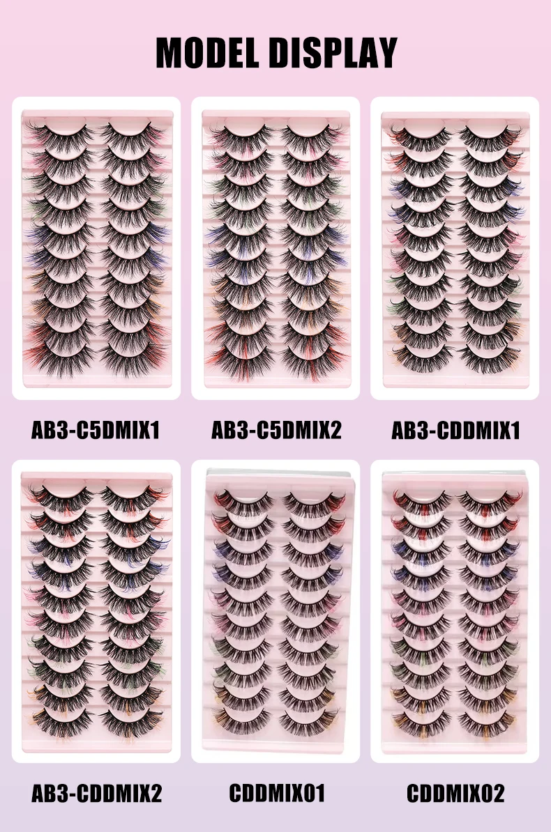 DINGSEN 10 Paar MIX Farbige DD-Curl-Wimpern für Make-up, Kunstnerz-Wimpern, Vollstreifen-Wimpern, Rot, Blau, Grün – Detail 15