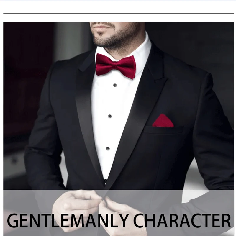 Bow Ties For Men Pre-tied Butterfly Knot Bowtie Hanky Set Solid Color Bow Tie Handkerchief Wholesale For Adult Male Wedding Gift