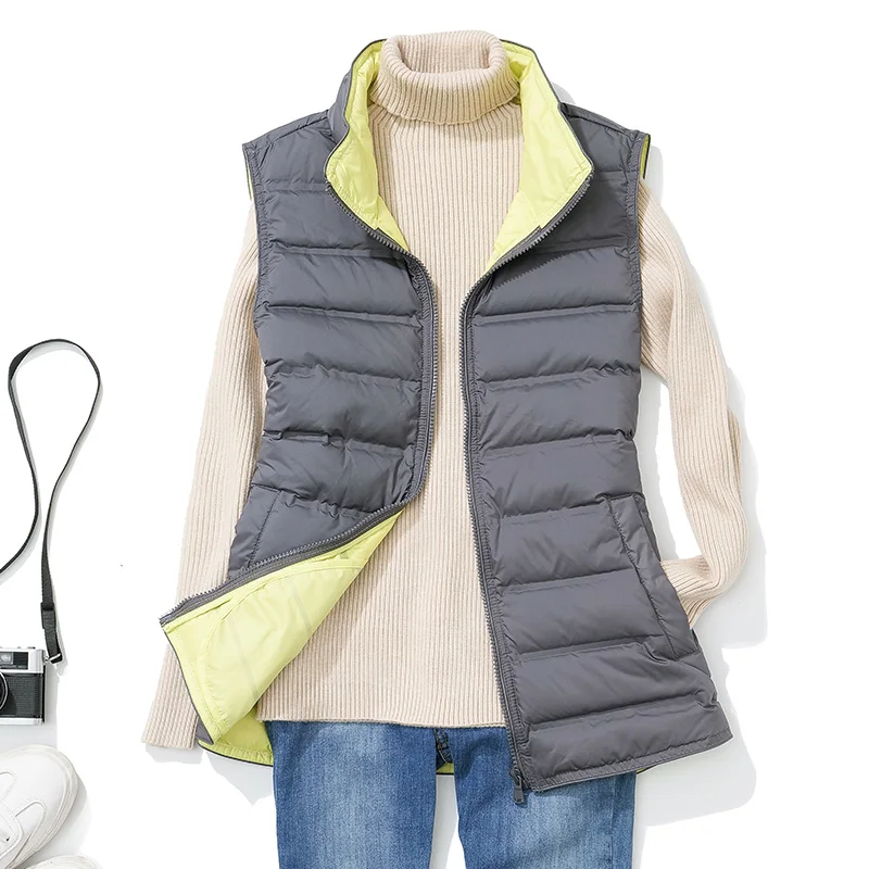 

Winter Women Down Waistcoat Coat Parkas Light Thin White Duck Down Vest Jacket Female Stand Collar Sleeveless Short Warm Tank