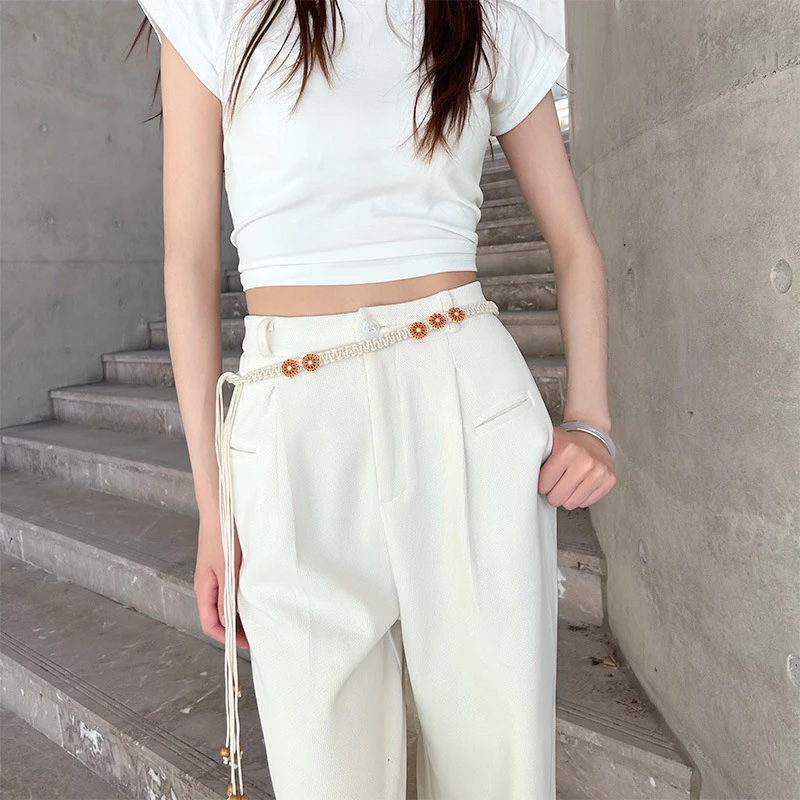 ボヘミアンスタイル織りエスニックスタイル手作り木製ビーズレディースベルトカジュアル休暇スタイルウエストロープ