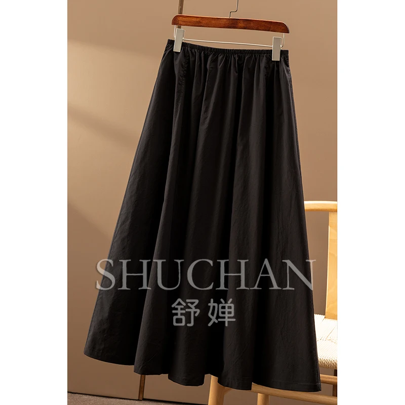 Simple Lyocell + Cotton Elastic Waist A-shaped Skirt New Women's 30C1  Saia Jeans Plus Frete Grátis Korean Fashion Clothing