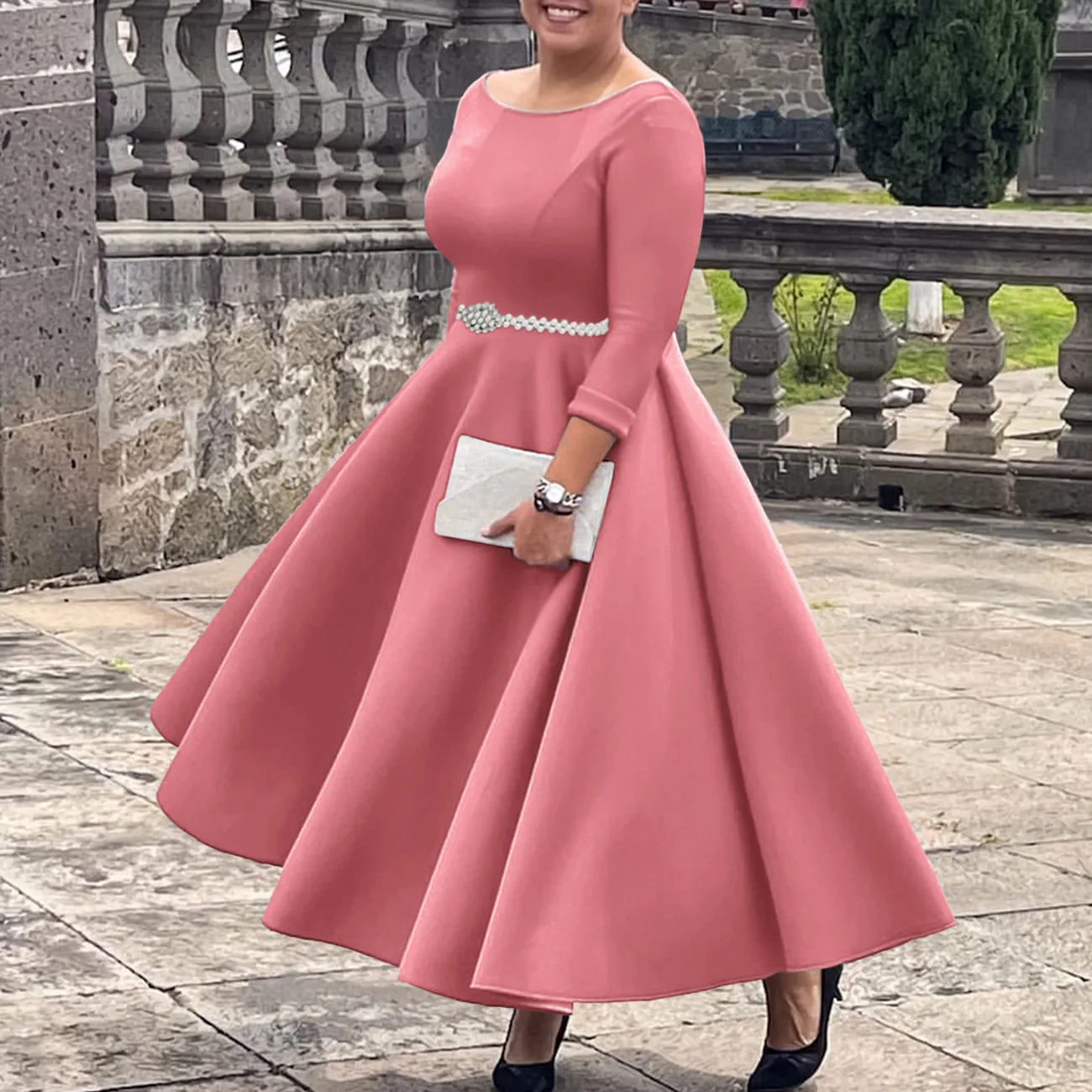 C86002026 Autumn Winter New Solid Color Flared Dress Elegant Evening Gown Dress Evening Dresses Prom Lace Beach