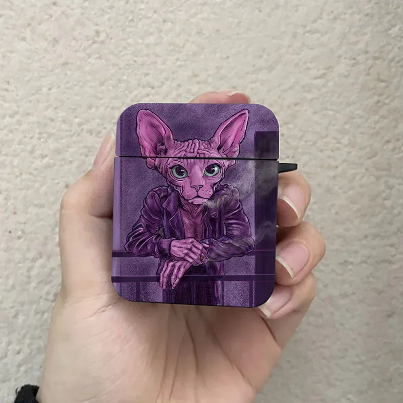 Siamese Cat Smoking AirPods Case, Apple Airpods 1, 2, 3 Pro, 2, estojo protetor, preto sem fio Bluetooth Earphone Cover, Funda
