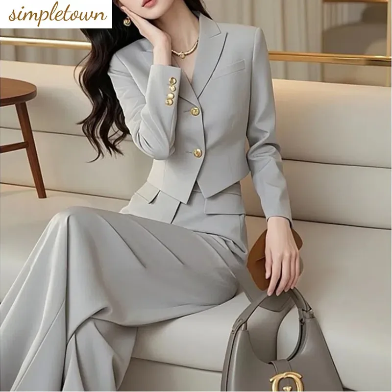 Spring and Autumn Retro High End Style Elegant Fashionable High End Suits Jackets Thin and Wide Leg Pants Set